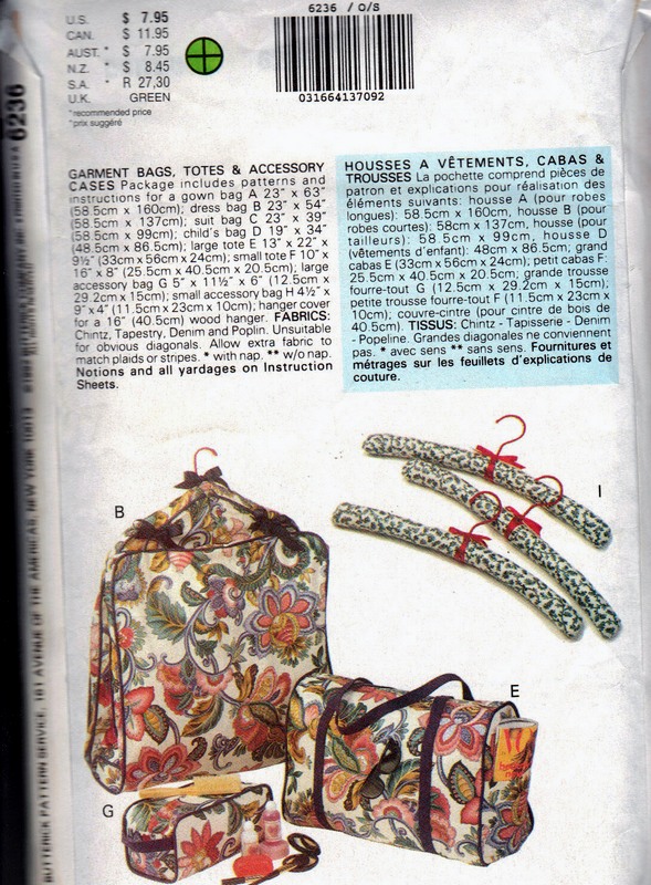 Butterick 6236 Garment Bag Tote Accessory Pattern UNCUT - Click Image to Close