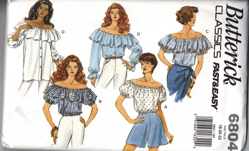 Butterick 6804 Off Shoulder Blouse Large Sewing Pattern - Click Image to Close
