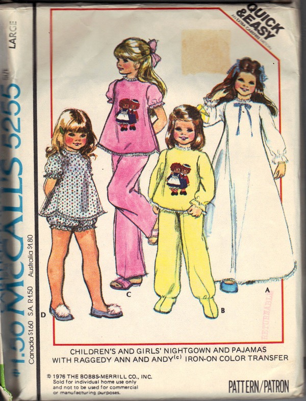 McCall's 4255 Girls' Nightgown Pajama Pattern UNCUT - Click Image to Close