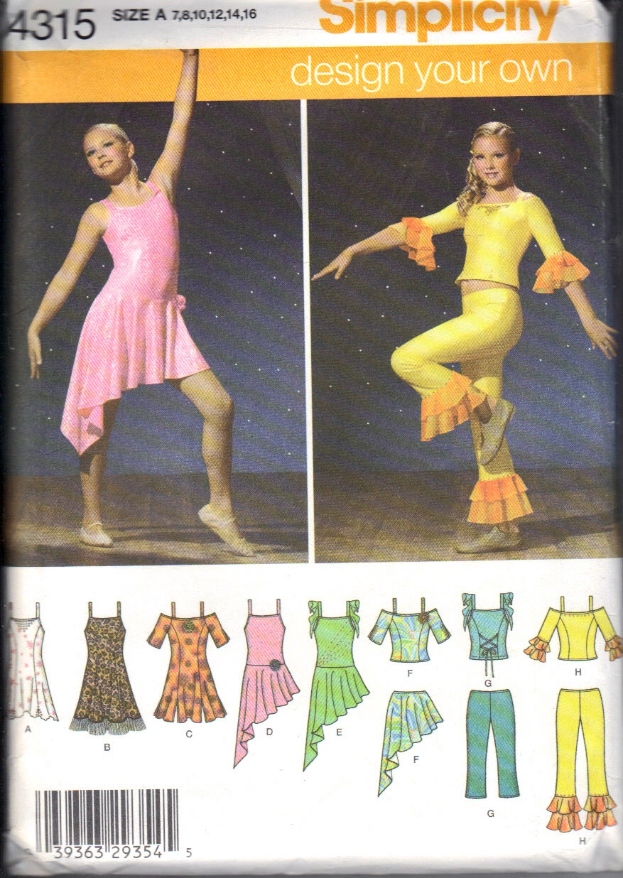 Simplicity 4315 Girl Dance Costume Pattern UNCUT - Click Image to Close