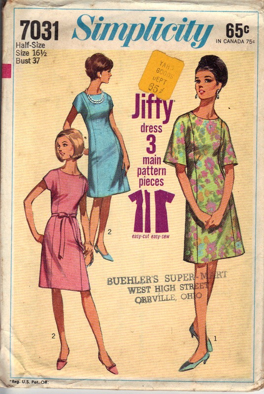 Simplicity 7031 Jiffy Shift 1960's Dress Pattern UNCUT - Click Image to Close