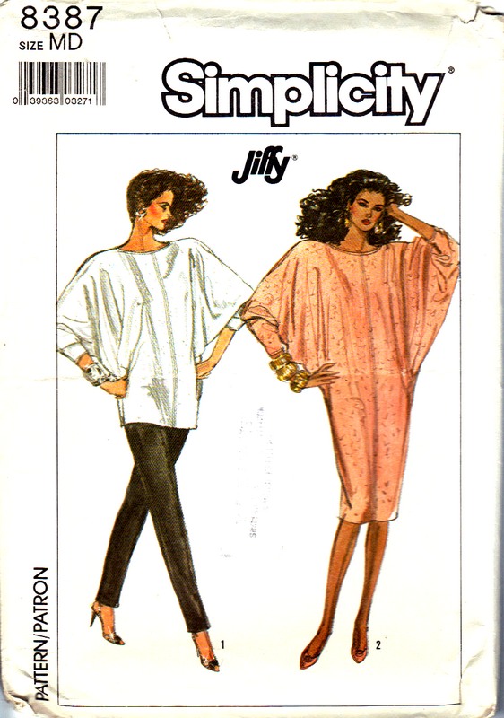 Simplicity 8387 Batwing Sleeve Dress Top Pattern UNCUT - Click Image to Close