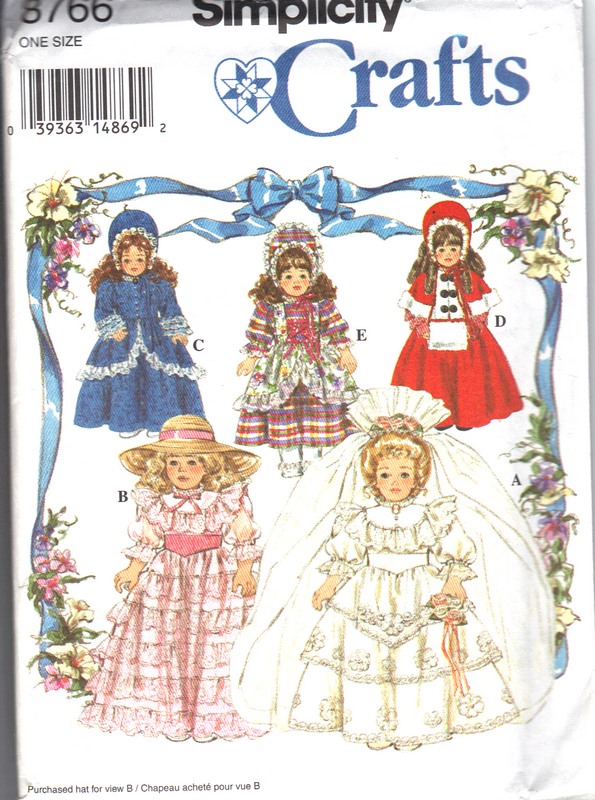 Simplicity 8766 Collector 16 and 18 Doll Clothes Pattern - Click Image to Close