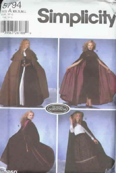 Simplicity 5794 19th Century Look Cape Pattern Uncut Size A - Click Image to Close