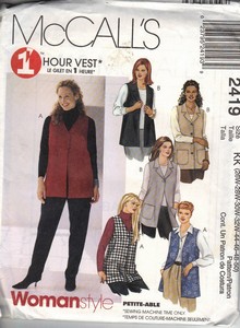 McCall's 2419 One Hour Vest Pattern XL UNCUT