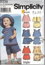 Simplicity 7239 Infant Outfit Hat Pattern UNCUT