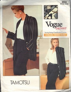 Vogue 2034 Tamotsu Suit Sewing Pattern Small UNCUT