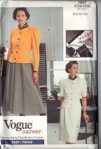 Vogue 7667 Top Skirt Career Pattern UNCUT 12-14-16