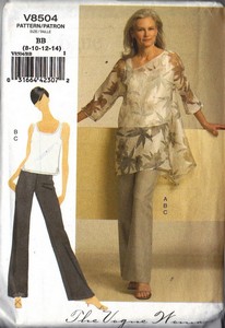 Vogue 8504 Tunic Top Pants Pattern Medium UNCUT