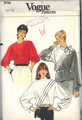 Vogue 8756 Batwing Blouse Pattern 12 UNCUT