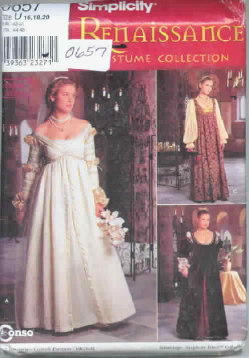 Simplicity 0657 Renaissance Gown Costume Pattern Large