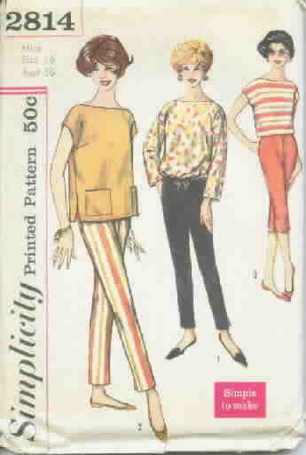 Retro Vintage Slim Pants, Top Pattern Sz 16 Simplicity 2814