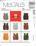 McCalls 8337 Size Y Childrens Vest Pattern UNCUT