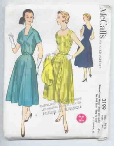 Dress & Jacket, Circa 1955 McCalls 3199 Size 16-1/2, Uncut