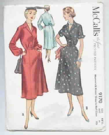 McCalls 9170 Dress Pattern, Circa 1952, Size 18-1/2, Uncut